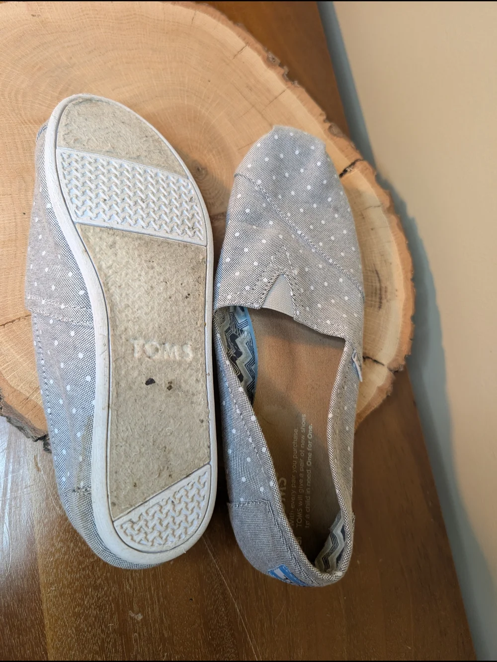 Toms Gray Polka Dot Canvas Slip-Ons Shoe Espadrilles Size 7.5